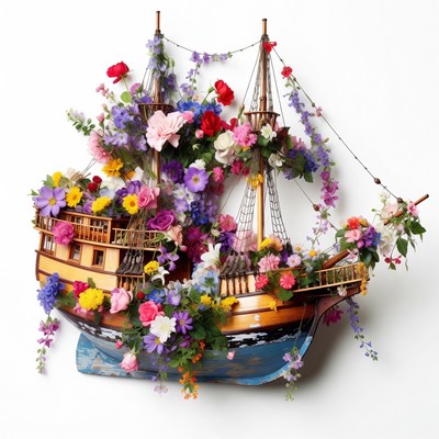 Flower-Covered Sailing Ship
