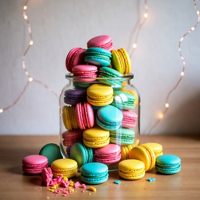 Colorful Macarons in Glass Jar