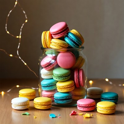 Colorful Macarons in Glass Jar