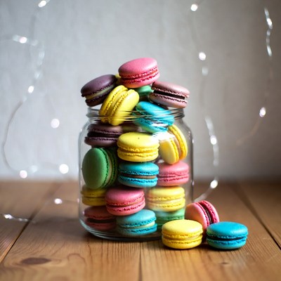 Colorful Macarons in Glass Jar