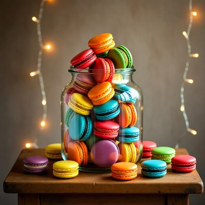 Colorful Macarons in Glass Jar
