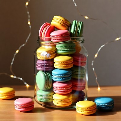 Colorful Macarons in Glass Jar