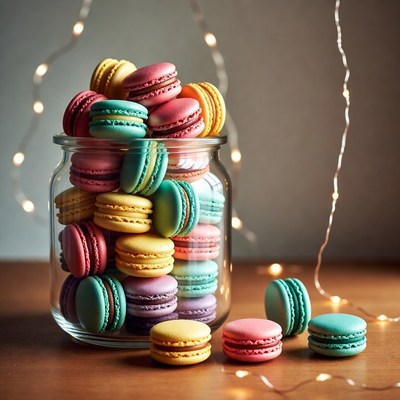 Colorful Macarons in Glass Jar