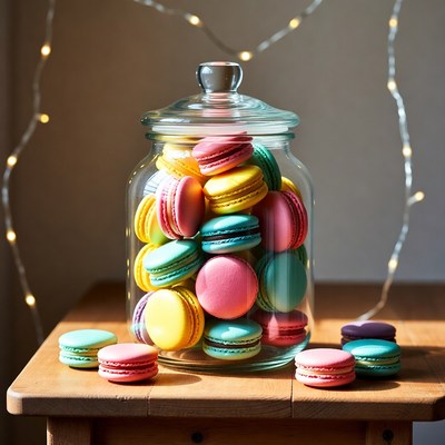 Colorful Macarons in Glass Jar