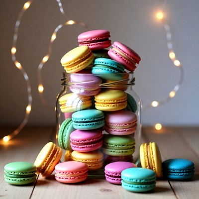 Colorful Macarons in Glass Jar