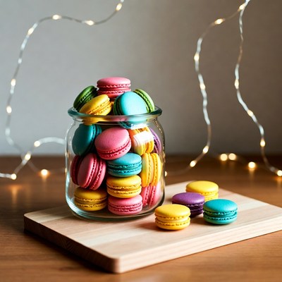 Colorful Macarons in Glass Jar