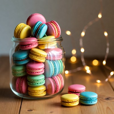 Colorful Macarons in Glass Jar