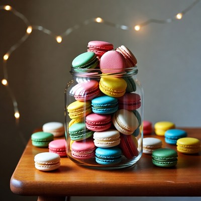 Colorful Macarons in Glass Jar