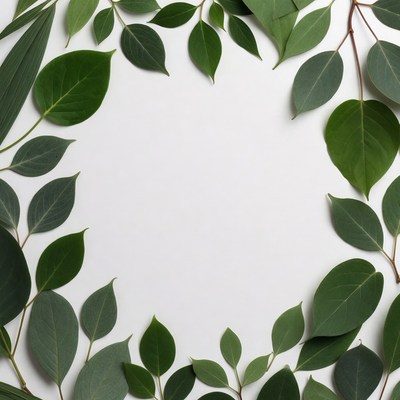 Green Leaves Arranged in Circle Frame