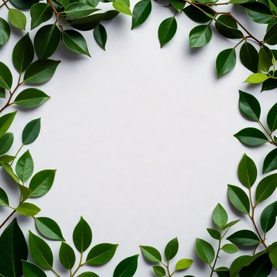 Green Leaves in Circular Frame