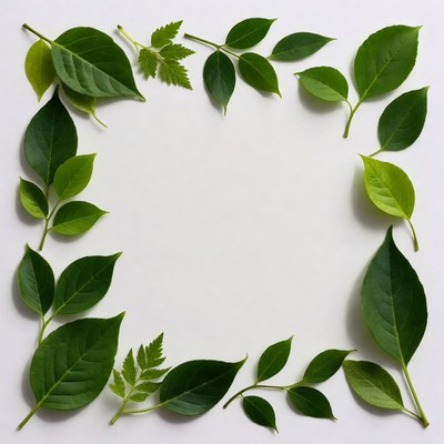 Green leaves frame on white background