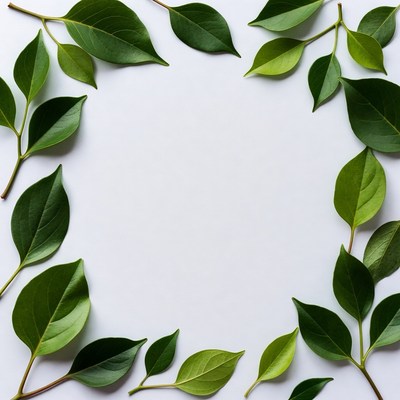 Green leaves arranged in circle frame