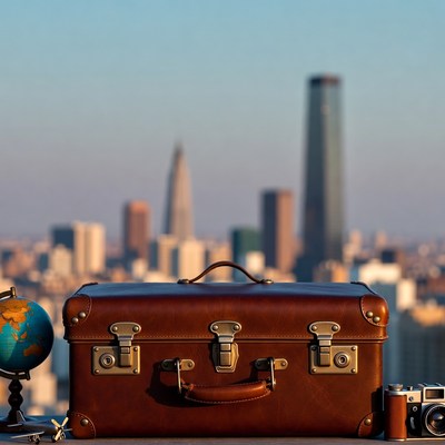 Vintage Suitcase with Globe and Camera