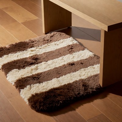 Striped Brown Faux Fur Rug on Wood Floor