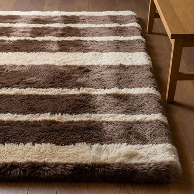 Striped Brown Rug on Wooden Floor