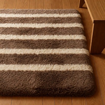 Brown Striped Shaggy Rug on Tatami