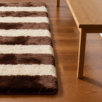 Brown White Striped Rug on Floor