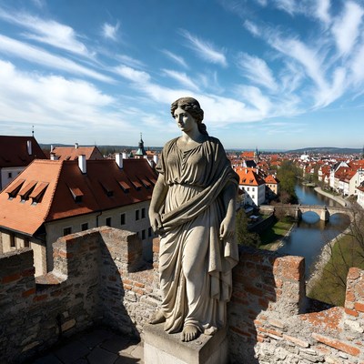 Classical Woman Statue on Prague Castle Wall