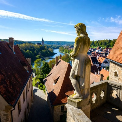 Stone Statue Overlooking Rothenburg ob der Tauber
