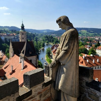 Stone Statue on Cesky Krumlov Castle Wall