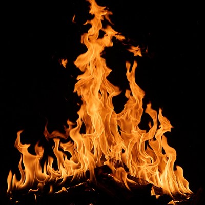 Burning Fire Flames on Black Background