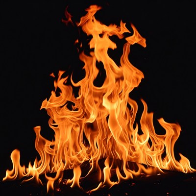 Fiery Flames on Black Background