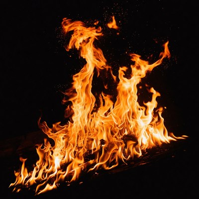 Vibrant flames on black background