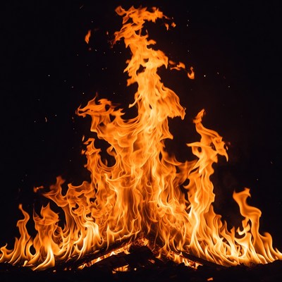 Blazing Bonfire Flames on Black Background