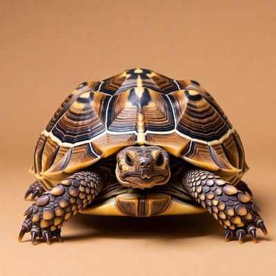 Radiated Tortoise on Brown Background