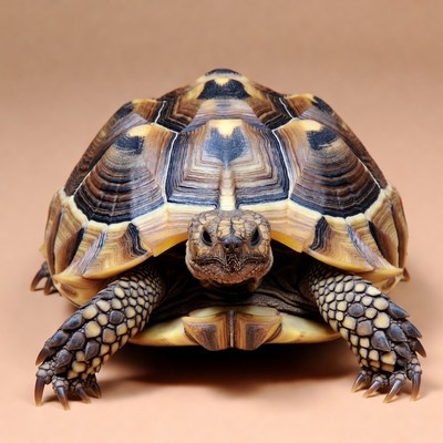 Sulcata Tortoise on beige background