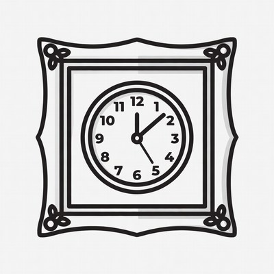 Ornate Clock in Frame Illustration