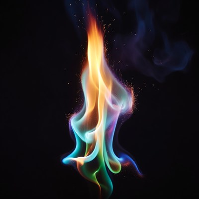Vibrant multicolored flame on black