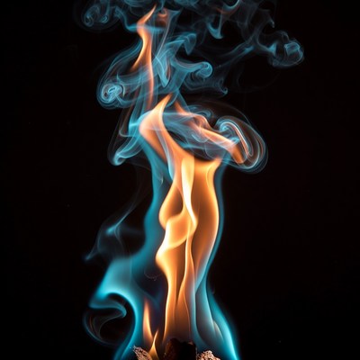 Blue and orange flames on black