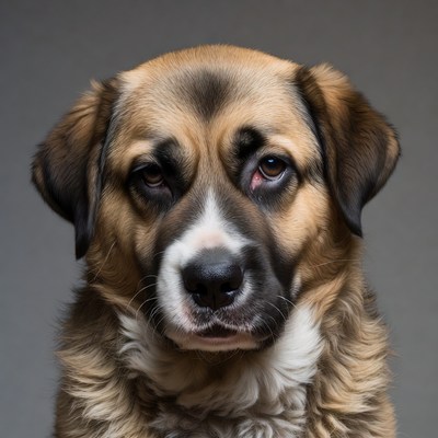 Closeup of brown dog with red eye