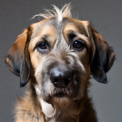 Closeup of fluffy mixed breed dog