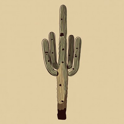Tall cactus illustration on beige background