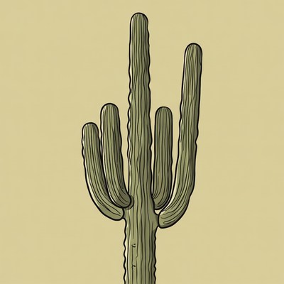 Tall cactus illustration on beige background
