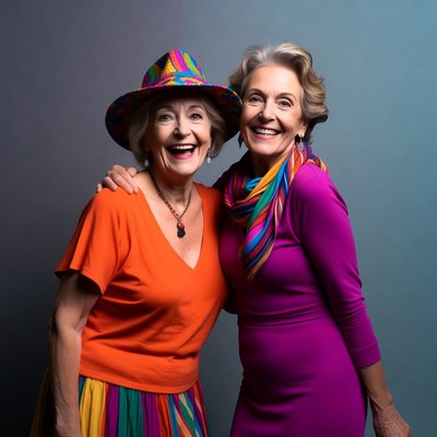 Two elderly women smiling together