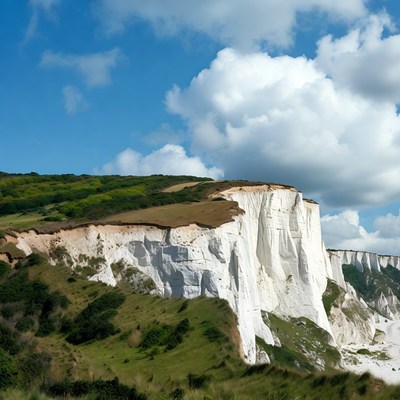 White Cliffs of Dover with green hills