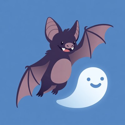 Cute Bat Flying with Ghost