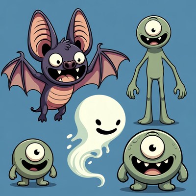 Cartoon Halloween Monsters and Ghost