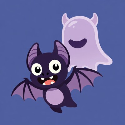 Cute Bat and Ghost Illustration