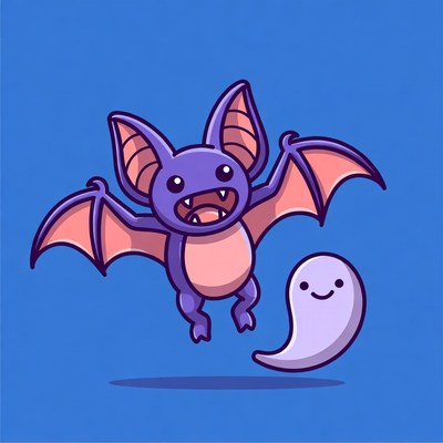 Cartoon Bat Flying with Ghost