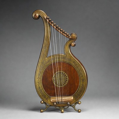 Ornate Golden Harp on Stand