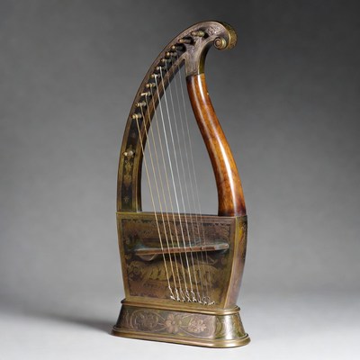 Ornate Bronze Harp Instrument