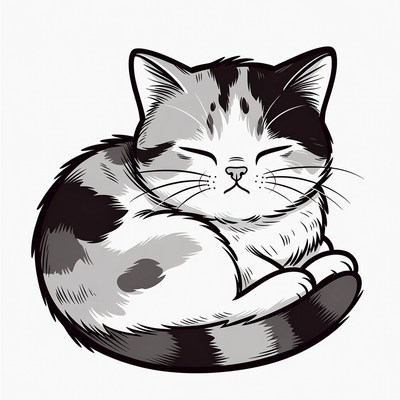 Cute sleeping calico kitten illustration