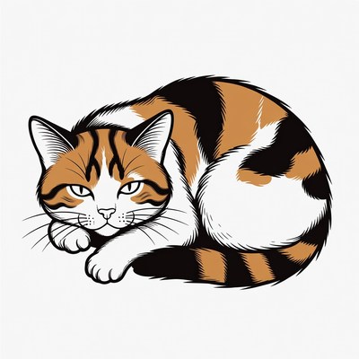 Calico cat curled up sleeping