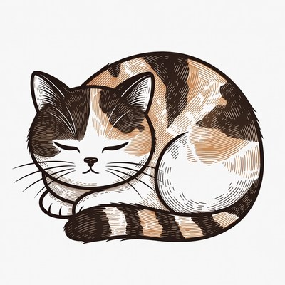 Sleeping calico cat illustration