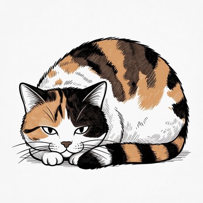 Calico cat curled up sleeping