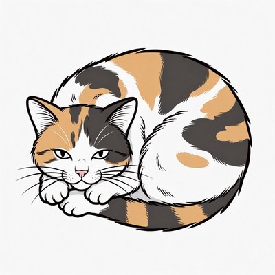 Calico cat curled up sleeping